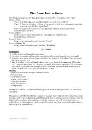 English Worksheet: Math Operations Dice Game English for Math
