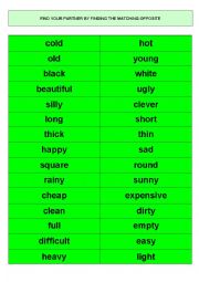 Activity cards to form pairs (contrasts)