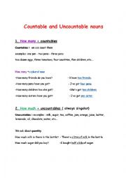 English Worksheet: coutable and uncountable nouns