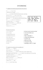 English Worksheet: stay by Rhianna