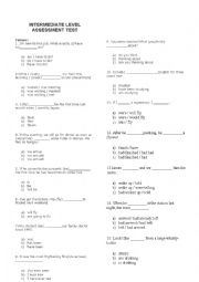 English Worksheet: Intermediate Level Assessment Test