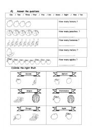 English Worksheet: fruits