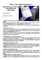 English Worksheet: Scottish Independence Referendum to come on Sept 18