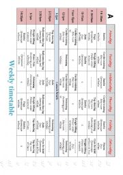 English Worksheet: Timetable Piarwork