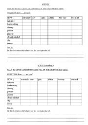 English Worksheet: Survey What are you like ?