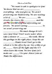 English Worksheet: letter to mother earth