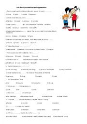 English Worksheet: Test about personalities and appearances