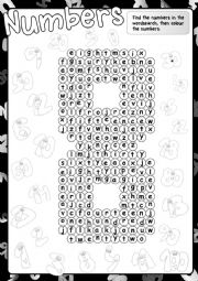 English Worksheet: Numbers WORDSEARCH