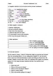 English Worksheet: present continuous test