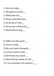 English Worksheet: Punctuating Statements and Questions - beginners