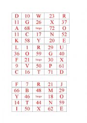 English Worksheet: Numbers and Letters Bingo