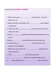 English Worksheet: Could and Couldnt
