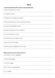 English Worksheet: PRESENT SIMPLE - TEST 1