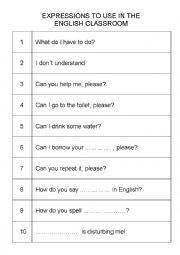 English Worksheet: Expression to use in the English Classroom