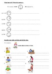 English Worksheet: telling the time/daily activities