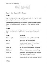 English Worksheet: Ghazal GCSE Poetry