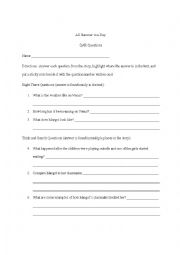 English Worksheet: All Summer in a Day QAR Questions