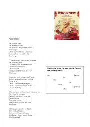 English Worksheet: Song for Past Tense
