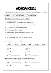 English Worksheet: Homophones