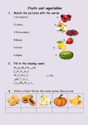 English Worksheet: fruits and vegetables