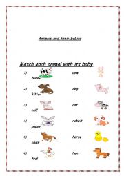 Match each animal with its baby