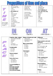 English Worksheet: IN ON AT  Prepositions of Time and Place