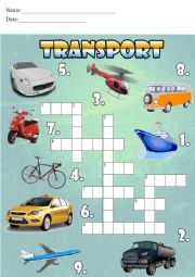 English Worksheet: Transport Crossword Puzzle