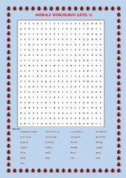 English Worksheet: Animals_WordSearch