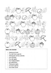 English Worksheet: Fall: Count and colour