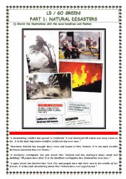 English Worksheet: GO GREEN - NEWS FLASHES - NATURAL DISASTERS