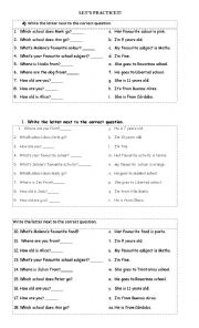 English Worksheet: Matching questions and answers