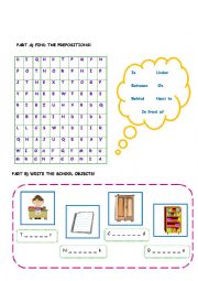 there is / there are activities with school objects and prepositions of place