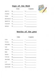 English Worksheet: Days of the Week and Months of the Year