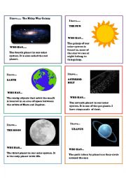 English Worksheet: solar system cards 