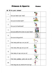 English Worksheet: Fitness 