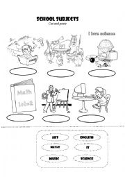 English Worksheet: cut and paste school subject