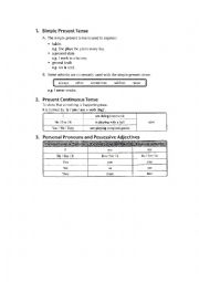 English Worksheet: Present tense, present continuous tense and personal pronuouns