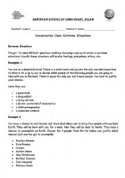 English Worksheet: Conversation On Extreme Situations