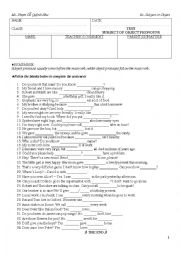 English Worksheet: Subject or object pronouns