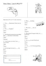 English Worksheet: Beat, Earn, Win , Lose