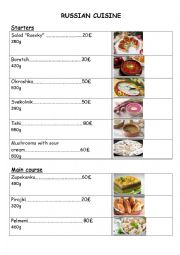 English Worksheet: Russian menu