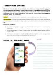 English Worksheet: Adult ESL Discussion Worksheet: Texting in English