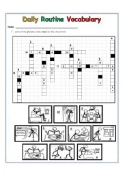 English Worksheet: Daily Routine Vocabulary Crossword