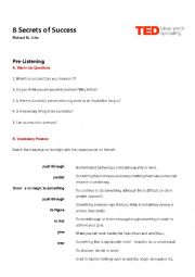English Worksheet: TED lecture based lesson - 8 Secrets of Success
