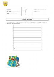 English Worksheet: School furniture