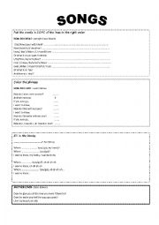 English Worksheet: PRESENT SIMPLE SONGS