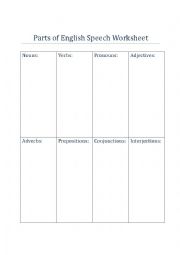 English Worksheet: Parts of English Speech