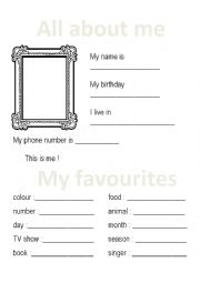 English Worksheet: All about me