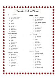 English Worksheet: Transition Words and Phrases