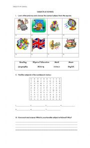 English Worksheet: SUBJECTS AT SCHOOL